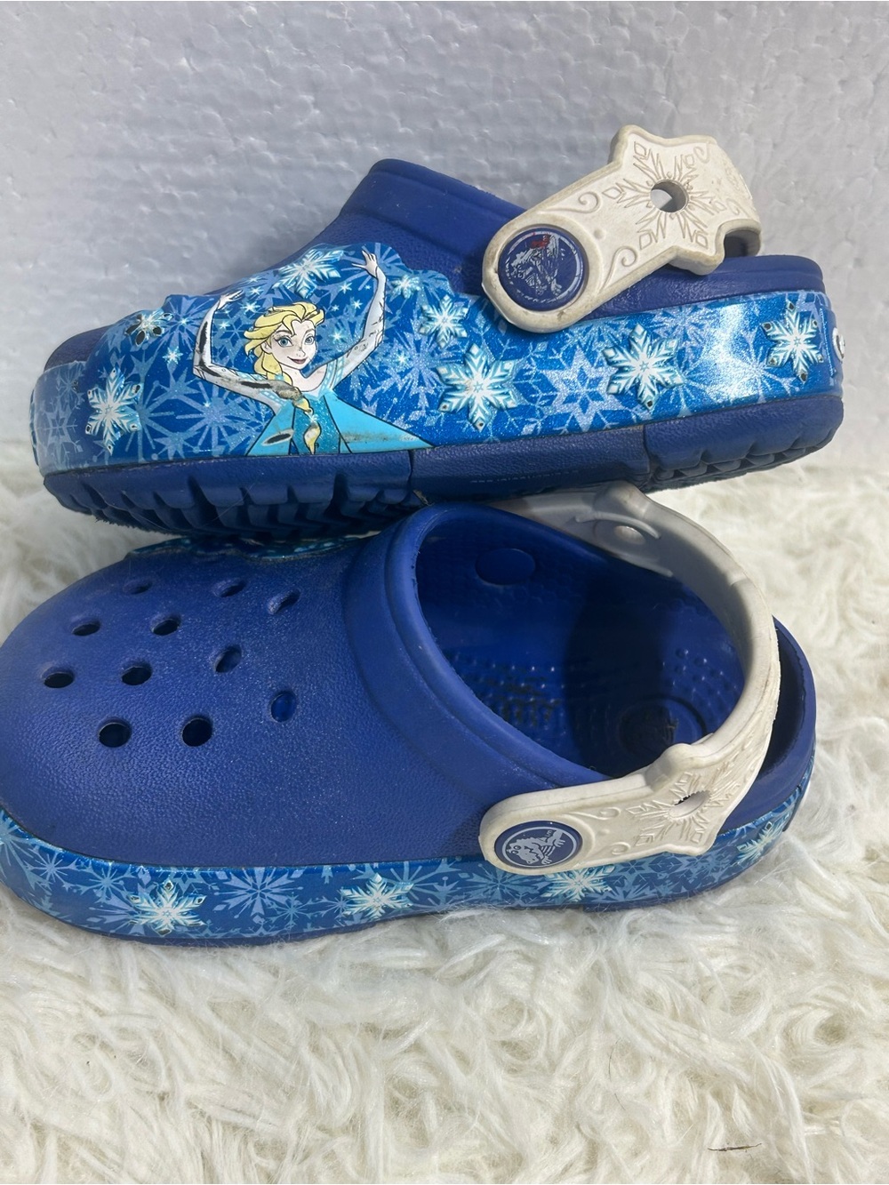 CROCS Kids Blue Clog Sandals with White Frozen Strap